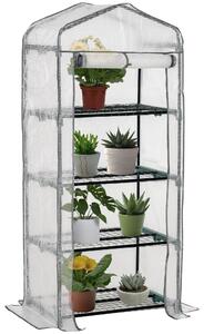 Outsunny mini skleník s policemi, PVC krytem a rolovacími dveřmi — mrazuvzdorný skleník na rajčata pro balkon a zahradu, 70 × 50 × 160 cm — bílý | Aos