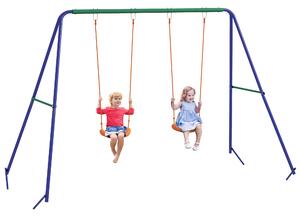 Závěsná souprava Outsunny pro děti, rám se 2 houpačkami, konstrukce houpačky, zahradní houpačka pro dvě děti 3-8 let, ocel, 2,69 x 1,6 x 1,8 m | Aosom