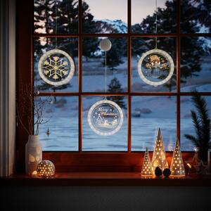 AmeliaHome LED světelná ozdoba na okno MERRY CHRISTMAS kruhová bílá