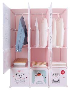TEMPO Dětská modulární skříň, růžová / dětský vzor, NURMI