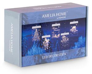 AmeliaHome Sada LED světelných ozdob na okno 5 ks CHRISTMAS MOOD bílá