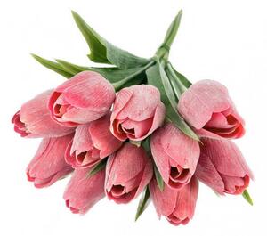Umělé tulipány s listem 6 ks - červená