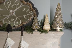 Bílo-zlatý antik skleněný vánoční stromek - 15*31 cm