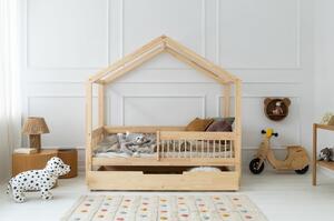 Domečková dětská postel z borovicového dřeva s úložným prostorem a výsuvným lůžkem v přírodní barvě 90x200 cm Mila RMW – Adeko