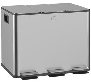 HOMCOM 3-komorový 20L kuchyňský pedálový koš se 3 tiše zavírajícími víky z nerezové oceli a PP, 61,9 x 36,6 x 56,7 cm, Stříbrná | Aosom