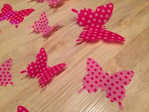 3D dekorace motýlci růžoví s puntíky 12 ks 5 až 12 cm