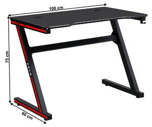 Herní stůl / počítačový stůl, černá / červená, MACKENZIE 100cm