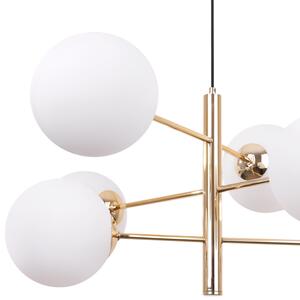 Light for home - Luxusní závěsné svítidlo se šesti bílými skleněnými stínidly a zlatou konstrukcí "VICENZA", 6x40W, E14, Zlatá