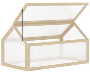 Outsunny Dřevěný Mini Skleník 90 x 52 x 49,5 cm, Zahradní Lůžko s Krytem, Skleník s Přenosem Světla, Zimní Ochrana pro Zahradu, Balkon, Přirozené Dřev