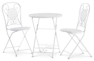 Zahradní set, stůl + 2 židle, kov, bílý lak JF2236