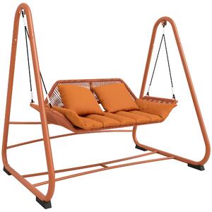 Outsunny Terrakota dvojmístná houpačka Hollywood s polštáři — závěsné lehátko na kovovém A-rámu pro zahradu, terasu a balkon (174 × 120 × 162 cm) | Ao
