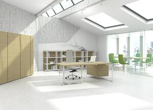 NARBUTAS - Kancelářský stůl PLANA 204x150x75 s modesty panelem a fixním kontejnerem na levé straně