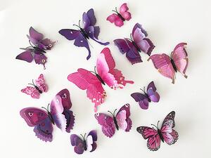 3D motýli s dvojitými křídly růžoví fialoví 12 ks 5 až 12 cm