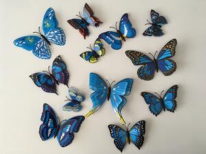 3D motýli s dvojitými křídly modří 12 ks 5 až 12 cm