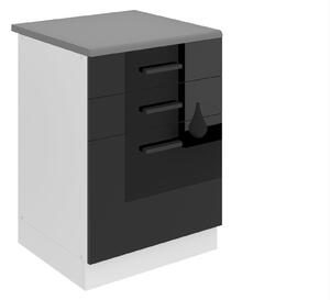 Kuchyňská skříňka Belini Premium Full Version spodní se zásuvkami 60 cm černý lesk s pracovní deskou