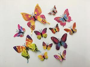3D motýli s dvojitými křídly barevní 12 ks 5 až 12 cm