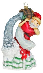 Dům Vánoc Sběratelská skleněná ozdoba na stromeček Santa s kbelíkem