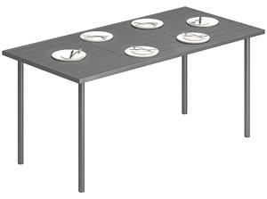 Outsunny venkovní jídelní stůl 165 × 80 cm pro 6 osob — laťová kovová deska, práškově lakovaný ocelový rám, odolný vůči povětrnostním vlivům | Aosom