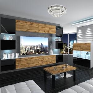 Obývací stěna Belini Premium Full Version černý lesk / dub wotan + LED osvětlení Nexum 52