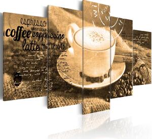 Obraz - Káva, espresso, cappuccino, latte machiato - sépie 100x50