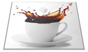 Skleněné prkénko káva s cukrem v bílém hrníčku - 30x20cm