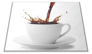 Skleněné prkénko šplouchnutí kávy v bílý šálek - 30x20cm