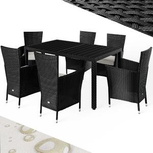 CASARIA® zahradní nábytek set 6 idlí vetn 7cm poltáe stl 150x90cm polyratan odolný proti povtrnostním vlivm stohovatelný venkovní balkon terasa 160kg nosnost moderní WPC erná