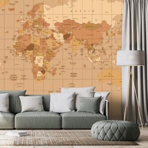 Samolepící tapeta mapa světa v béžovém odstínu - 300x200 cm