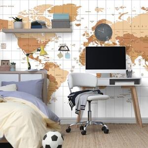 Samolepící tapeta béžová mapa světa na světlém pozadí - 375x250 cm
