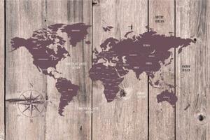 Tapeta hnědo-fialová mapa na dřevěném pozadí - 150x100 cm