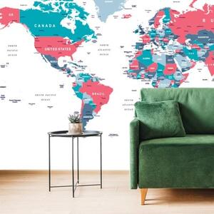 Tapeta mapa světa s pastelovým nádechem - 225x150 cm