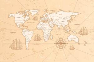 Tapeta zajímavá béžová mapa světa - 300x200 cm