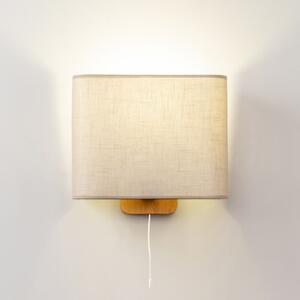 Light for home - Dřevěné nástěnné svítidlos vypínačem na šňůře v jasném provedení a lněným béžovým stínidlem 60101 