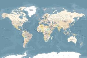 Tapeta stylová vintage mapa světa - 375x250 cm