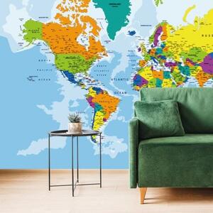 Samolepící tapeta barevná mapa světa - 300x200 cm