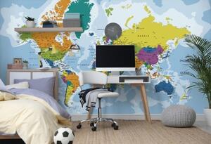 Samolepící tapeta barevná mapa světa - 225x150 cm