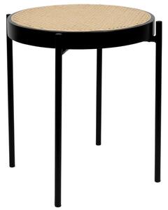 Černý dřevěný odkládací stolek ZUIVER SPIKE 50 cm s ratanovým výpletem