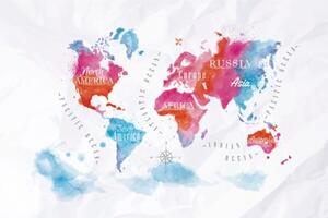 Tapeta akvarelová mapa světa - 150x100 cm