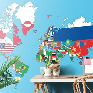 Tapeta mapa světa s vlajkami - 300x200 cm