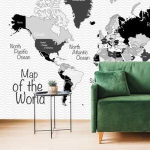 Tapeta stylová černobílá mapa - 375x250 cm