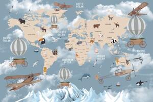 Tapeta nádherná dětská mapa se zvířátky - 150x100 cm