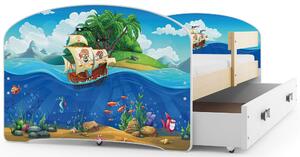 Dětská postel Luki - Přírodní (Piráti) 160x80 cm