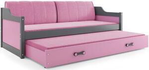 BMS Group Dětská postel s výsuvnou přistýlkou DAVID grafit Velikost postele: 190x80 cm, Barva výplní: Růžová