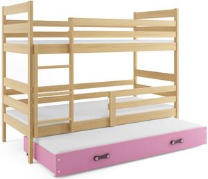 BMS Group Dětská patrová postel s přistýlkou ERYK borovice Velikost postele: 200x90 cm, Barva šuplíku: Růžová