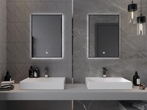 Mexen Erma, LED koupelnové zrcadlo s podsvícením a černým rámem 50x70 cm, 6000K, ochrana proti zamlžování, 9814-050-070-611-70