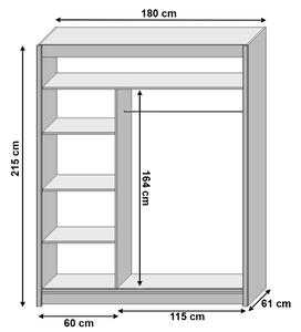 Šatní skříň s posuvnými dveřmi LOW 180, dub sonoma