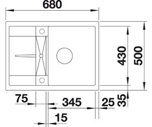 Granitový dřez Blanco METRA 45 S Compact Silgranit antracit oboustranné provedení s excent