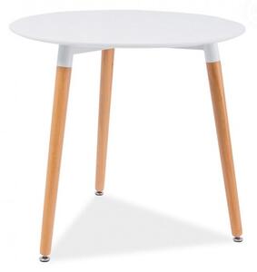Bílý dřevěný jídelní stůl kulatý - CS