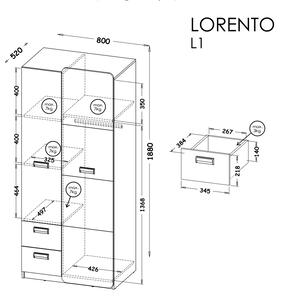 Šatní skříň LORENTO - L1, Jasan coimbra/Limetka
