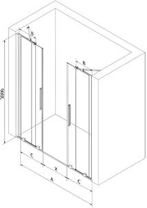 Mexen Velar Duo, posuvné dveře do otvoru 180x200 cm, 8mm čiré sklo, chromový profil, 871-180-000-02-01